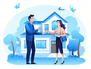 蓝色扁平插画房屋财产保险家庭财产保险场景